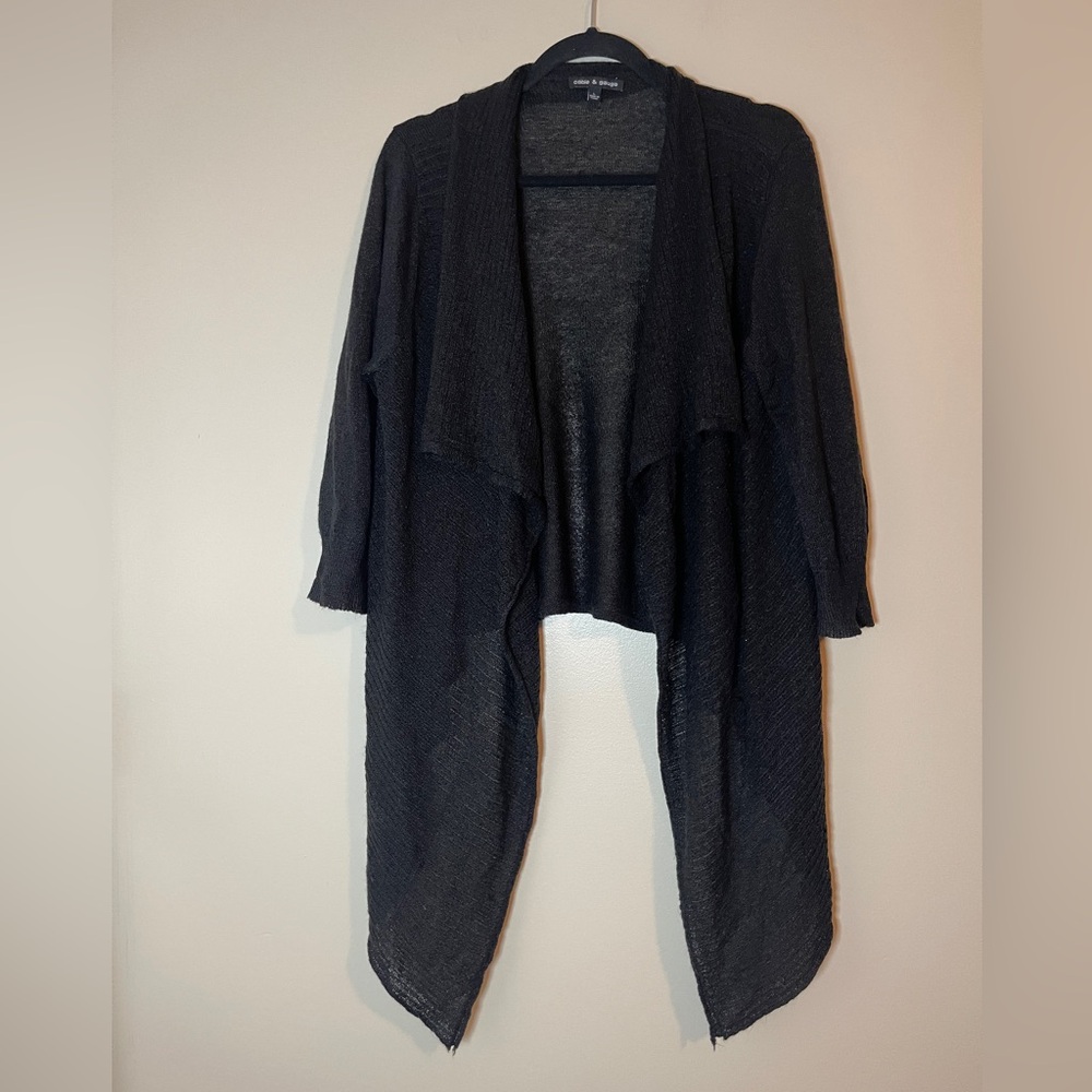 Cable & Gauge Cardigan Size Large Black Open Front High Low Cardigan Sweater